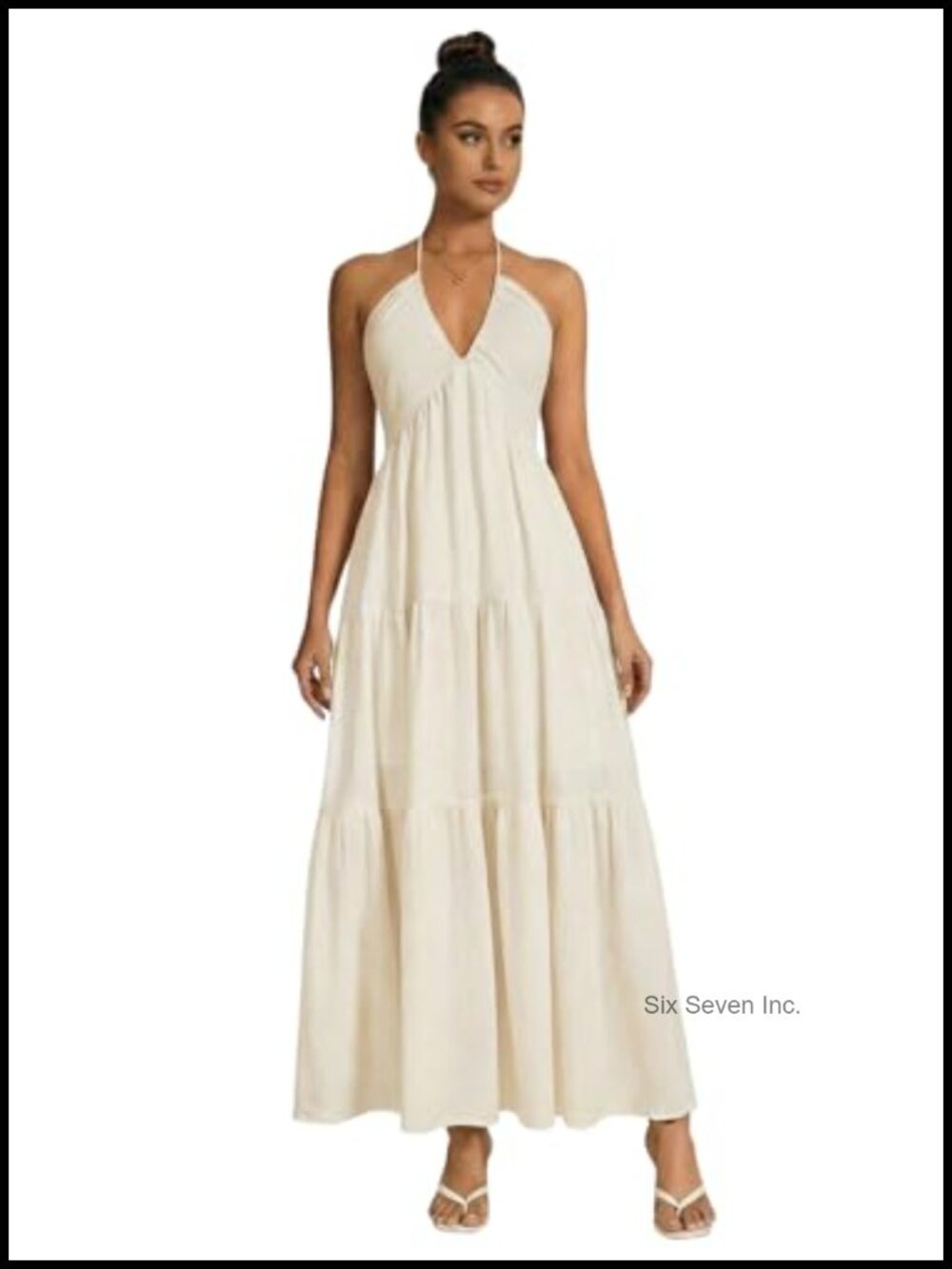 Backless Halter Maxi Dress Sleeveless Ruched Tiered Bow Knot Flowy Summer Formal
